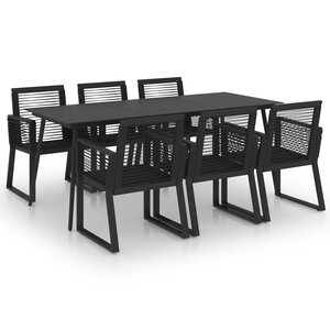 vidaXL Ensemble à manger d'extérieur 7 Pièces Rotin PVC Noir