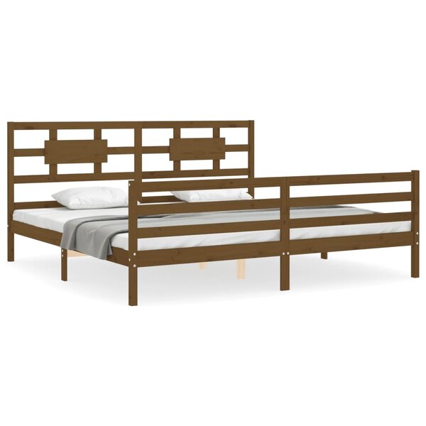 vidaXL Cadre de lit avec tête de lit marron miel 200x200cm bois massif