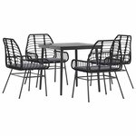 vidaXL Ensemble à manger de jardin et coussins 5 Pièces noir rotin verre