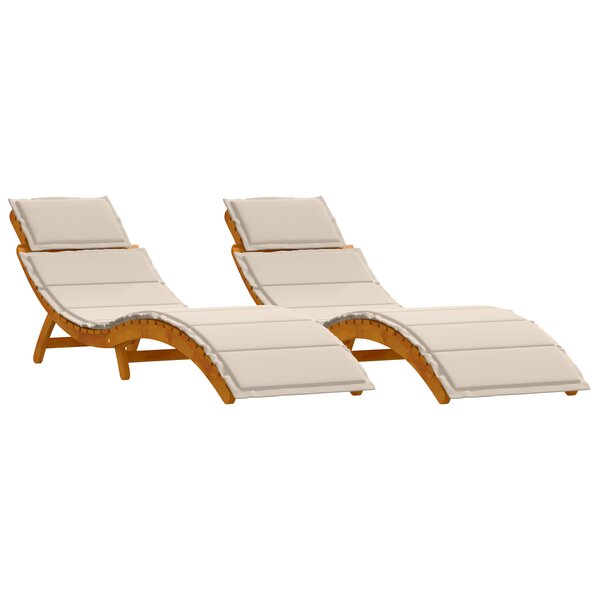 vidaXL Chaises longues avec coussins - 2 pièces en crème blanche  en bois d'acacia solide