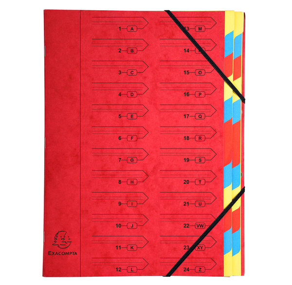 Trieur Agrafé Carte Lustrée avec Élastiques 24 Compartiments Rouge x 8 EXACOMPTA