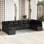 vidaXL Ensemble de canapé de jardin 10 Pièces Noir Poly rotin