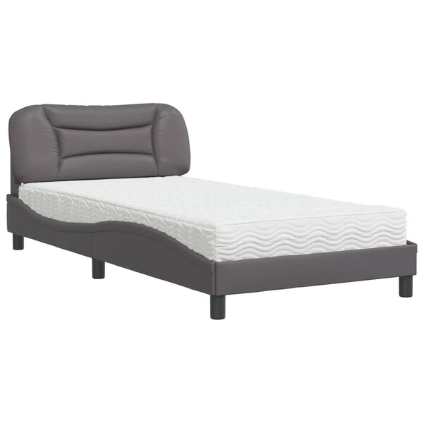 vidaXL Lit avec matelas gris 100x200 cm similicuir