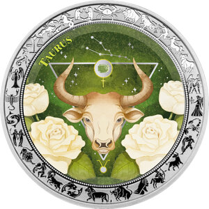 Monnaie TAURUS Aquarelle Zodiac 1 Oz Argent 5 Cedis Ghana 2026