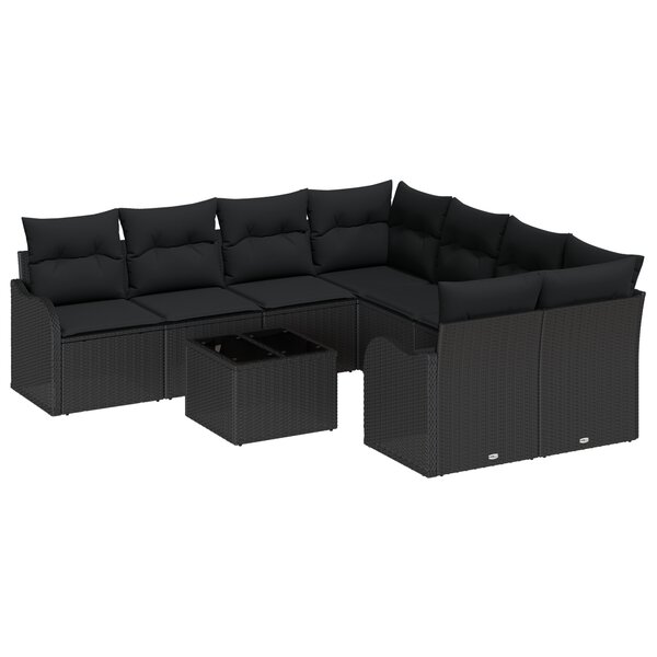 vidaXL Salon d'extérieur 9 pièces  coussins en poly rattan noir