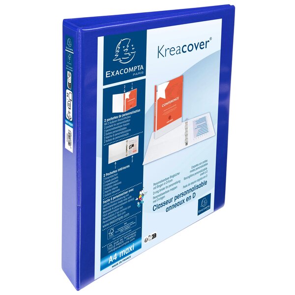 Classeur Pp Personnalisable Kreacover - 2 Anneaux En D 25mm - A4 Maxi - Bleu - X 10 - Exacompta