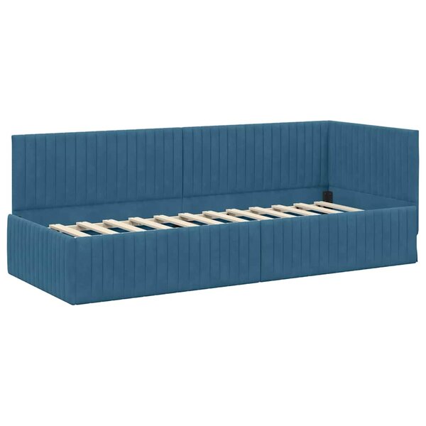 vidaXL Cadre de lit d'angle avec tête de lit Bleu 80 x 200 cm Velours