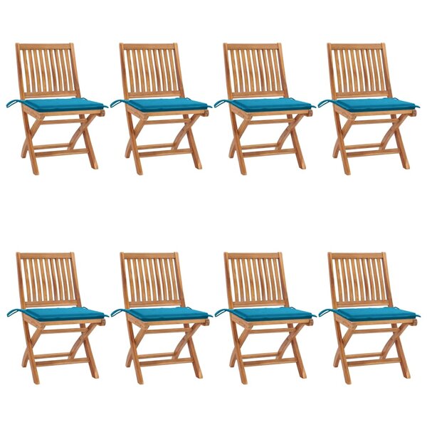 vidaXL Chaises pliables de jardin avec coussins 8 Pièces Teck solide
