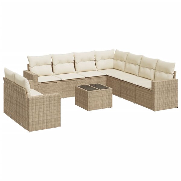 vidaXL Salon de jardin avec coussins 10 Pièces beige résine tressée