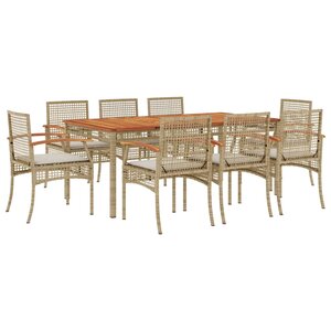 vidaXL Ensemble à manger de jardin et coussins 9 Pièces beige Poly rotin