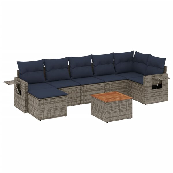vidaXL Salon de jardin 8 Pièces avec coussins gris résine tressée