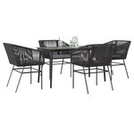 vidaXL Ensemble à manger de jardin et coussins 5 Pièces noir rotin verre