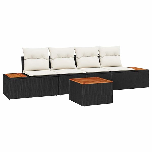 vidaXL Ensemble de canapé de jardin avec coussin 5 Pièces Noir Poly rotin