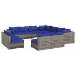 vidaXL Salon de jardin 11 Pièces avec coussins Gris Résine tressée