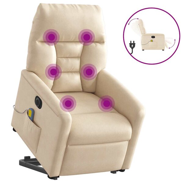 vidaXL Fauteuil inclinable de massage électrique beige microfibres