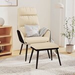 vidaXL Chaise de relaxation avec tabouret Crème Tissu et similicuir