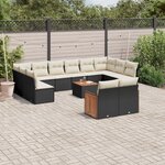 vidaXL Salon de jardin avec coussins 13 Pièces noir résine tressée