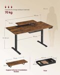 Bureau électrique réglable en hauteur 140 x 70 cm support d'écran à montage flexible tiroir port usb-c rappel de sédentarité pour télétravail marron 12_0008039