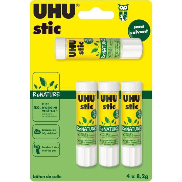 UHU - LOT DE 4 STIC BLANC 8,2g ReNATURE