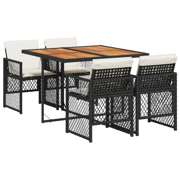vidaXL Ensemble à manger de jardin coussins 5Pièces noir résine tressée