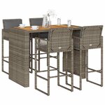 vidaXL Ensemble de bar de jardin 5 Pièces avec coussins gris poly rotin