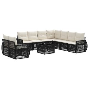vidaXL Ensemble de canapé de jardin 10 pc Noir et blanc crème