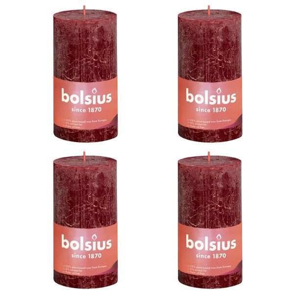 Bolsius Bougies pilier rustiques Shine 4 Pièces 130x68 mm Rouge velours