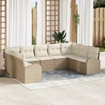 Ensemble de Canapés de Jardin 9 pièces avec Coussins Beige Poly Rattan