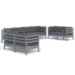 vidaXL Salon de jardin 8 Pièces avec coussins bois de pin massif