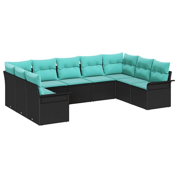 vidaXL Ensemble de canapé de jardin avec coussin 9 Pièces Noir Poly rotin