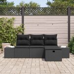 vidaXL Ensemble de canapé de jardin avec coussin 4 Pièces Noir Poly rotin