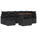 vidaXL Ensemble de canapés de jardin 7 pièces avec coussins en rotin noir