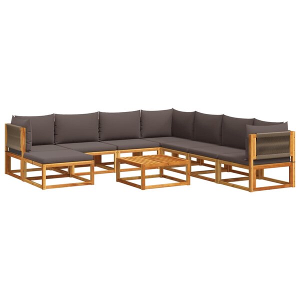vidaXL Ensemble de canapés de jardin 9 pièces avec coussins en bois d'acacia et corde
