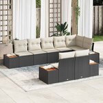 vidaXL Ensemble de canapé de jardin avec coussin 8 Pièces Noir Poly rotin