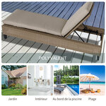 Bain de soleil transat grand confort matelas inclinaison réglable multipositions résine tressée beige