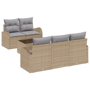 vidaXL Ensemble de canapé de jardin 6 pièces avec coussins Beige Poly Rotin
