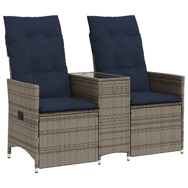 vidaXL Canapé de jardin inclinable 2 places avec Table en résine tressée grise