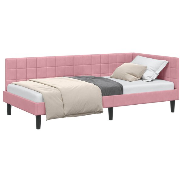 vidaXL Cadre de lit d'angle Rose 100 cm x 200 cm Velours