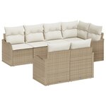 Ensemble de Canapé de Jardin 7 Pièces avec Coussins Beige Poly Rattan