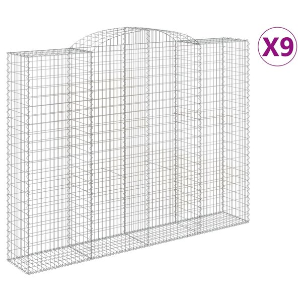 vidaXL Paniers à gabions arqués 9 Pièces 300x50x220/240 cm fer galvanisé