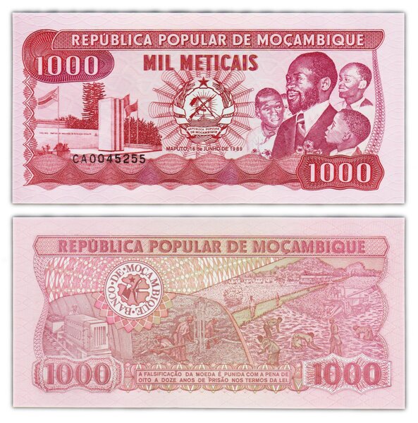 Billet de collection 1000 meticais 1989 mozambique - neuf - p132c