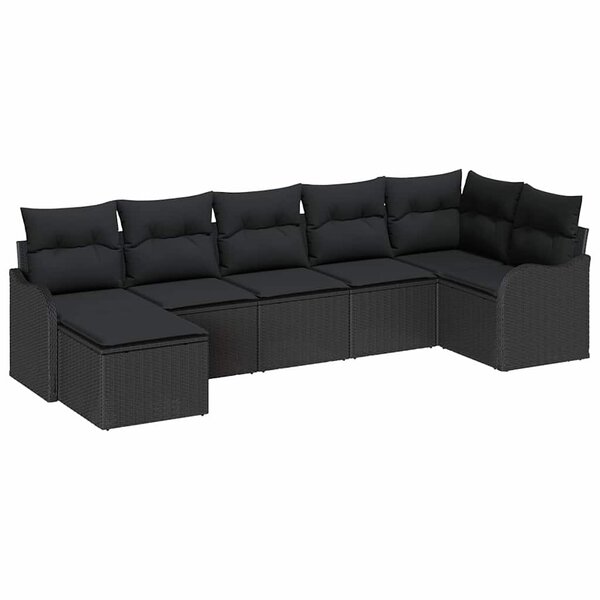 vidaXL Ensemble de canapé de jardin avec coussin 7 Pièces Noir Poly rotin