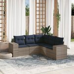 vidaXL Salon de jardin 5 Pièces avec coussins gris résine tressée