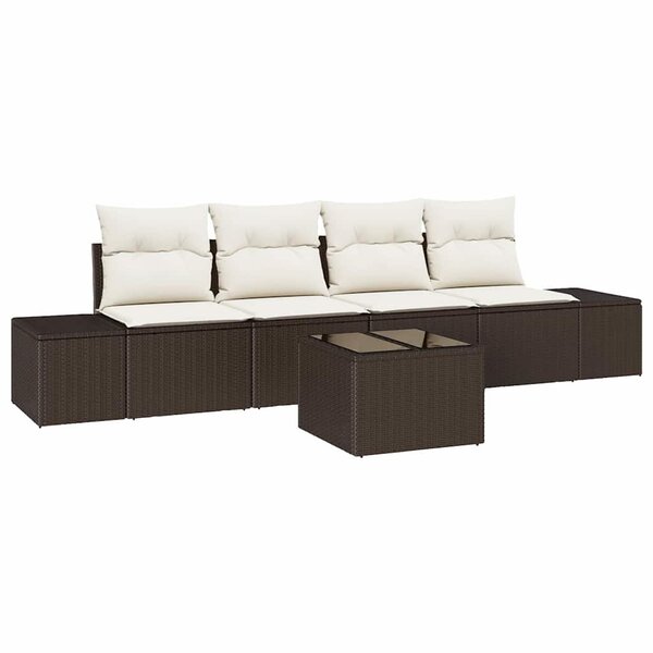vidaXL Ensemble de canapé de jardin avec coussin 5 Pièces Marron  Crème