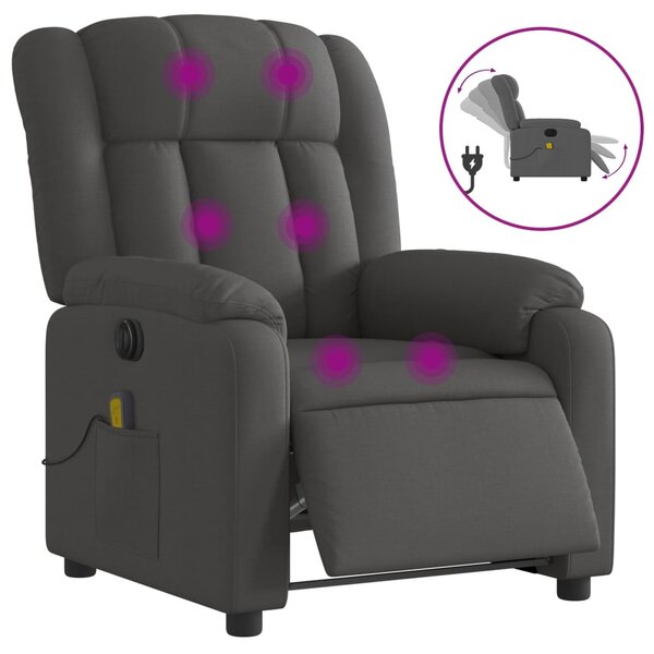 vidaXL Fauteuil inclinable de massage électrique gris foncé tissu