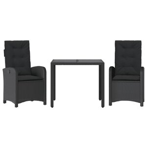 vidaXL Ensemble à manger de jardin avec coussins 3 Pièces Noir
