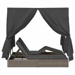 vidaXL Chaiselongue double avec toit et rideaux avec des rideaux Gris