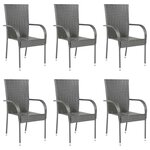 vidaXL Chaises empilables d'extérieur lot de 6 Gris Résine tressée