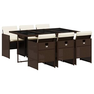 vidaXL Ensemble à manger de jardin et coussins 7 Pièces marron rotin
