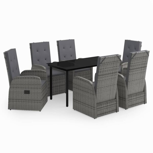 vidaXL Ensemble de salle à manger de jardin avec coussins 7 Pièces Gris